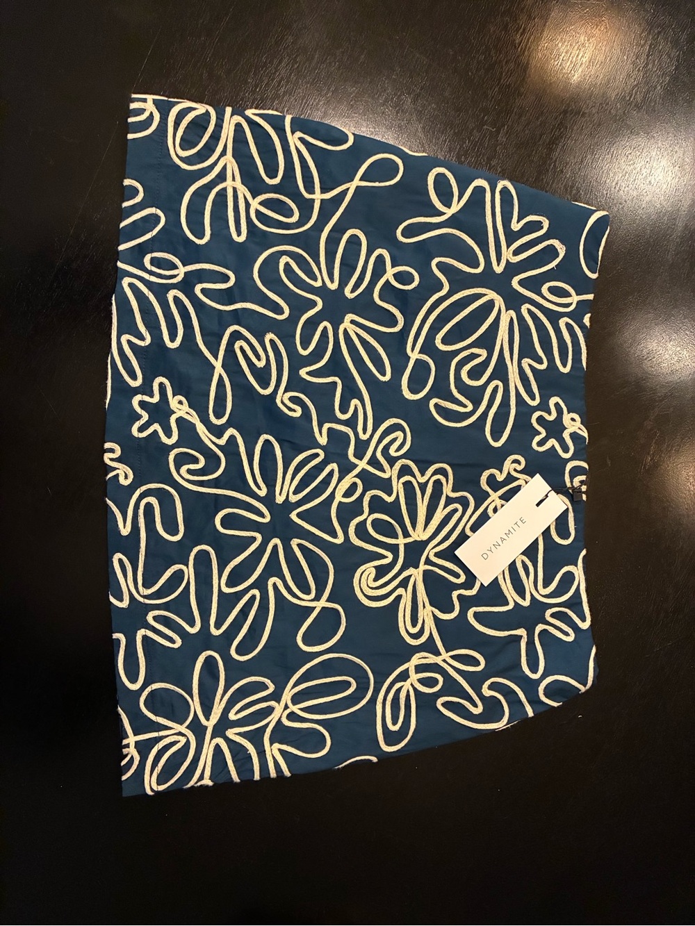 Dynamite Navy and White Mini Skirt with Abstract Floral Outline
